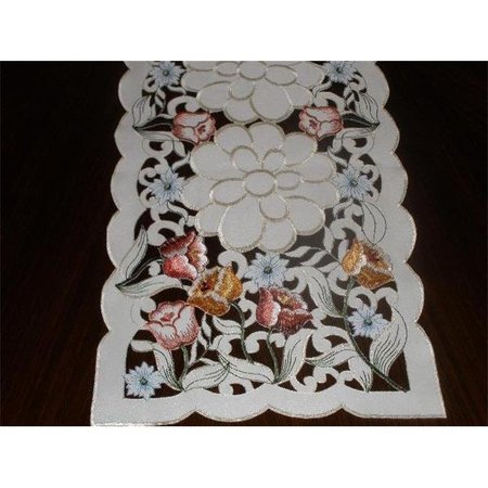 TAPESTRY TRADING Tapestry Trading LY0046-16-2PK 16 in. Embroidered Tulips Cutwork Doilies; Ivory LY0046/16/2PK